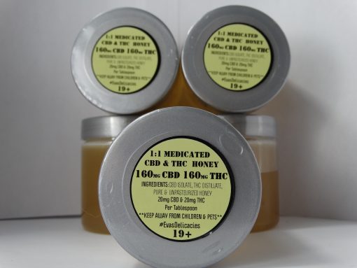 Eva’s Delicacies – 1:1 CBD & THC Honey (160mg CBD & 160mg THC))
