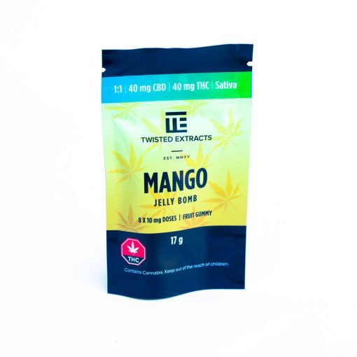 Twisted Extracts – 1:1 Mango Jelly Bomb (40mg THC and 40mg CBD Sativa)