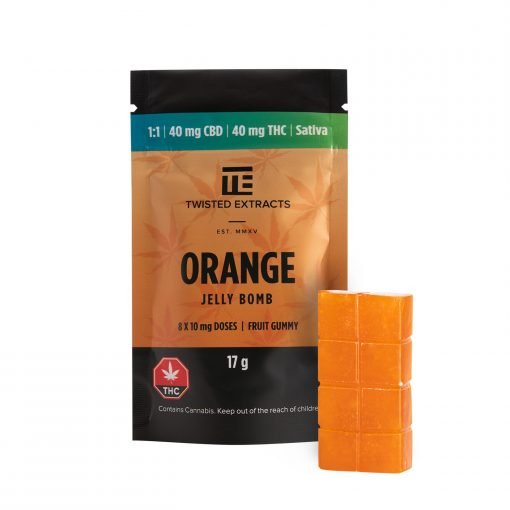 Twisted Extracts – Orange 1:1 Sativa Jelly Bomb (40mg THC + 40mg CBD)